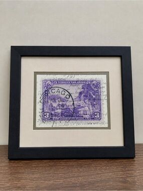 Framed Virgin Islands Postage Stamp Chicago Postmark Travel Art 16x14